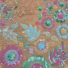 Peach Color Georgette Embroidered Fabric
