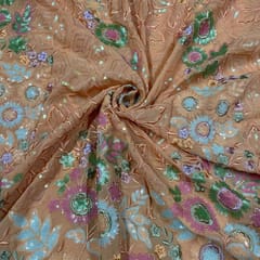 Peach Color Georgette Embroidered Fabric