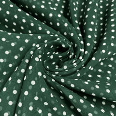 Dark Green Polka Dot Printed Georgette Fabric