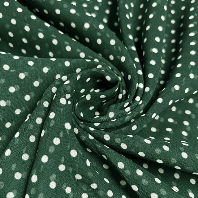 Dark Green Polka Dot Printed Georgette Fabric