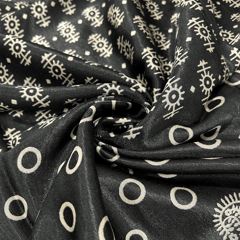 Black With Cream Floral Printed Mashru Silk Fabric