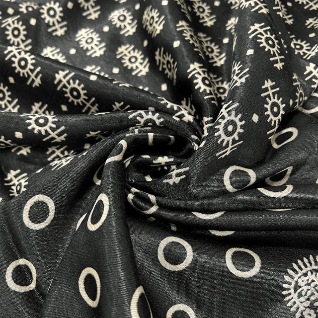 Black With Cream Floral Printed Mashru Silk Fabric