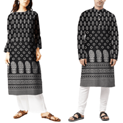 Black With Cream Floral Printed Mashru Silk Fabric