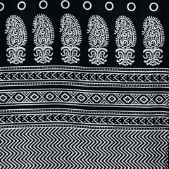 Black With Cream Floral Printed Mashru Silk Fabric