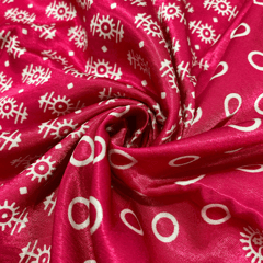 Hot Pink With Cream Floral Printed Mashru Silk Fabric