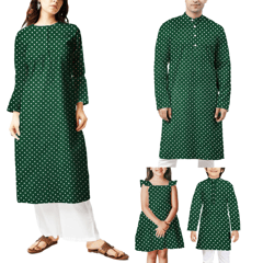 Dark Green Polka Dot Printed Georgette Fabric