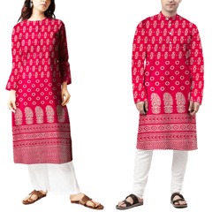 Hot Pink With Cream Floral Printed Mashru Silk Fabric