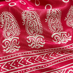 Hot Pink With Cream Floral Printed Mashru Silk Fabric
