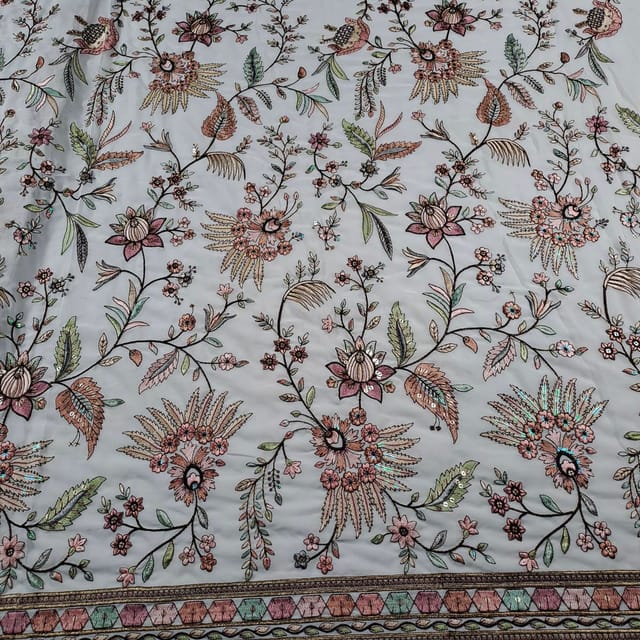 White Color Georgette Embroidered Fabric