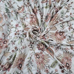 White Color Georgette Embroidered Fabric