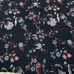 Navy Blue Color Woolen Printed Fabric
