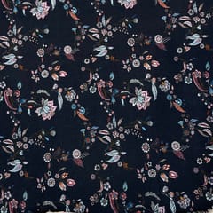 Navy Blue Color Woolen Printed Fabric