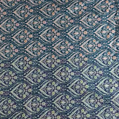 Peacock Blue Color Dola Silk Print with Embroidered Fabric