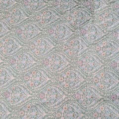 Sea Green Color Dola Silk Print with Embroidered Fabric