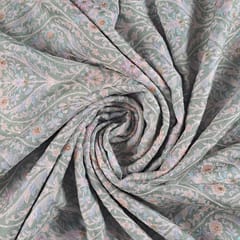 Sea Green Color Dola Silk Print with Embroidered Fabric