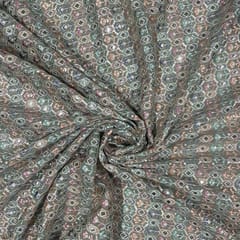 Olive Green Color Georgette Embroidered Fabric