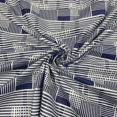 Navy Blue Color Woolen Printed Fabric