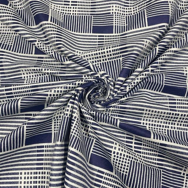 Navy Blue Color Woolen Printed Fabric