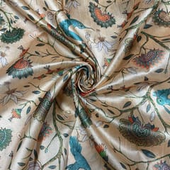 Beige Color Semi Tussar Printed Fabric