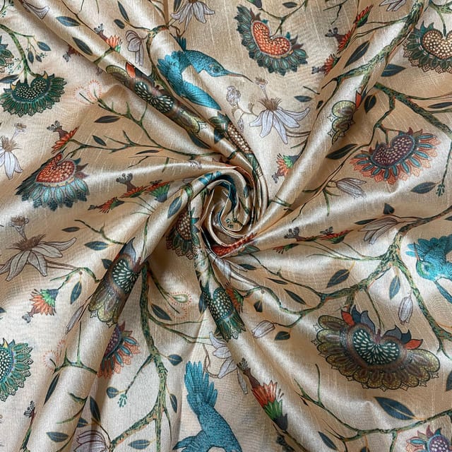 Beige Color Semi Tussar Printed Fabric