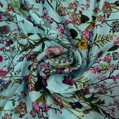 Sea Green Color Chinon Chiffon Printed Fabric