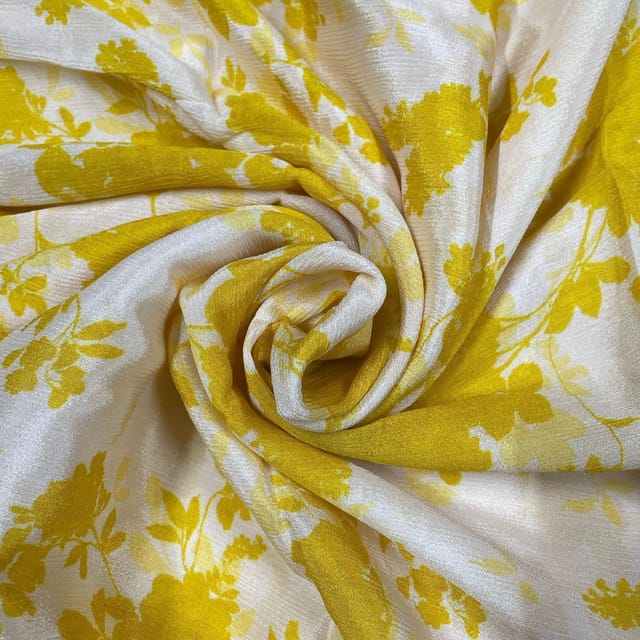 Yellow Color Chinon Chiffon Printed Fabric