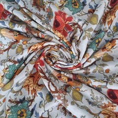 Sky Blue Color Pure Chanderi Printed Fabric