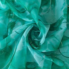 Green Color Semi Organza Printed Fabric