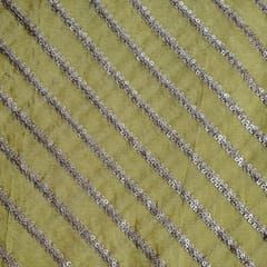 Yellow Color Chinon Embroidered Fabric