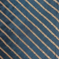 Peacock Blue Color Chinon Embroidered Fabric