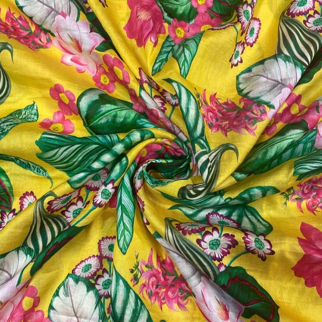 Multi Color Pure Chanderi Printed Fabric