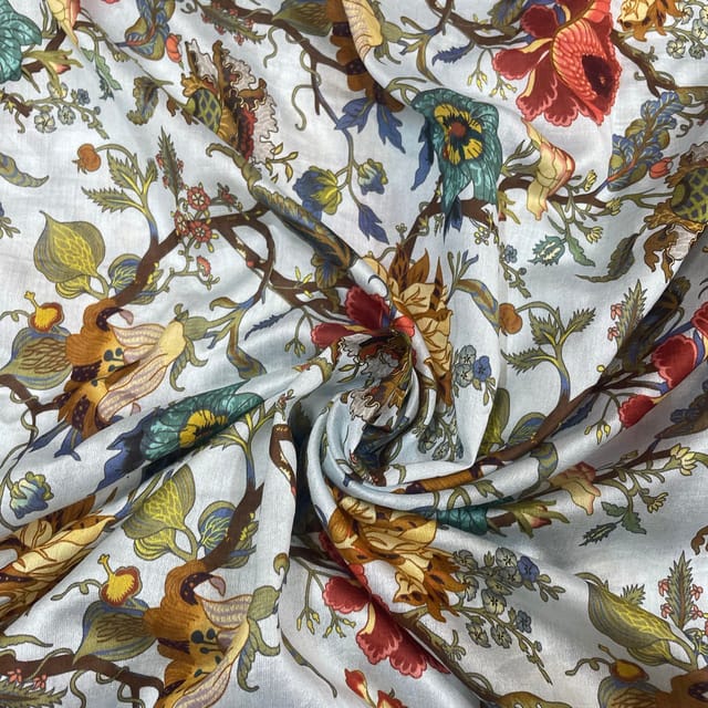 Multi Color Pure Chanderi Printed Fabric