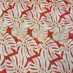 Orange Color Pure Chanderi Printed Fabric