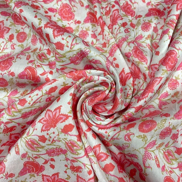 Multi Color Pure Chanderi Silk Printed Fabric
