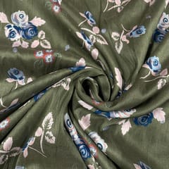 Mehendi Green Color Pure Chanderi Silk Printed Fabric