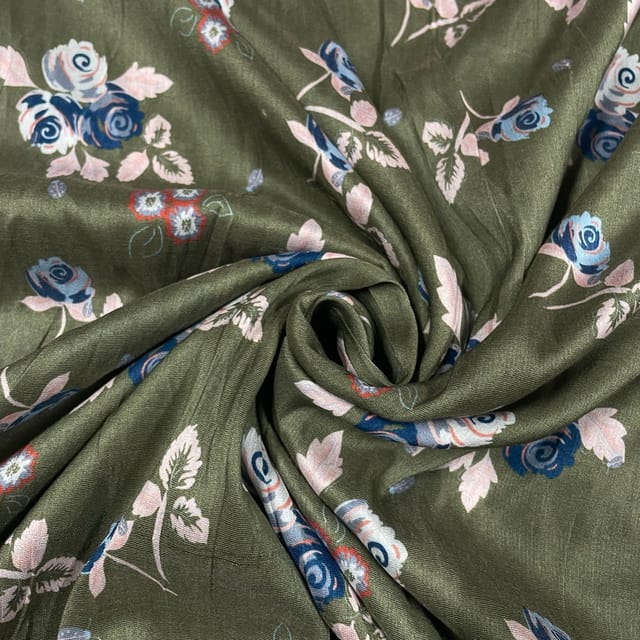 Mehendi Green Color Pure Chanderi Silk Printed Fabric