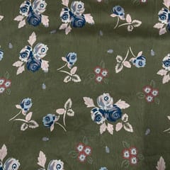 Mehendi Green Color Pure Chanderi Silk Printed Fabric