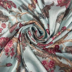 Sky Blue Color Pure Chanderi Silk Printed Fabric