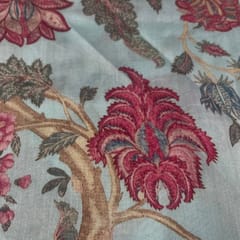 Sky Blue Color Pure Chanderi Silk Printed Fabric