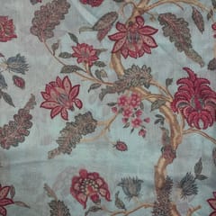 Sky Blue Color Pure Chanderi Silk Printed Fabric