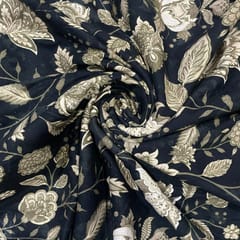 Black Color Cotton Linen Printed Fabric