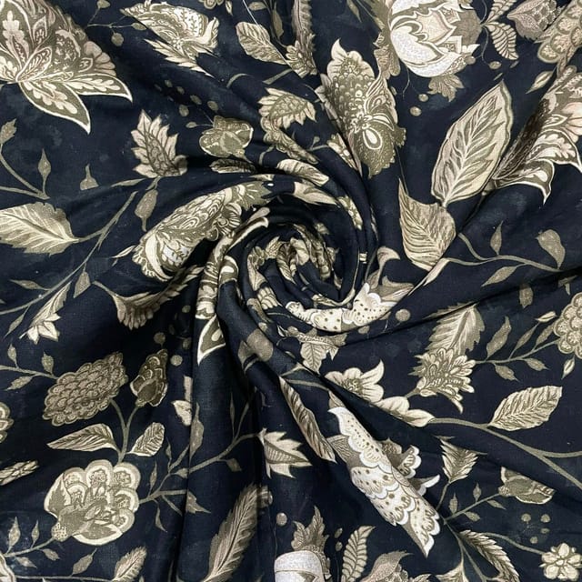 Black Color Cotton Linen Printed Fabric