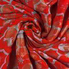 Red Color Georgette Zari Printed Fabric