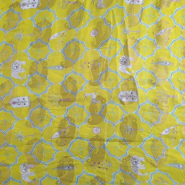 Yellow Color Georgette Zari Printed Fabric