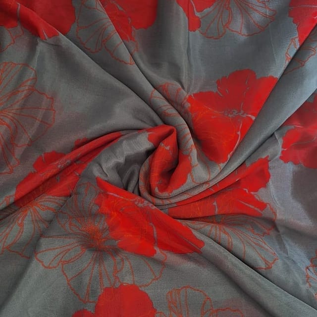 Grey Color Chiffon Printed Fabric