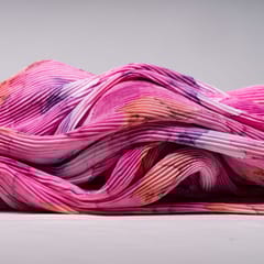 Pink Colour Crushed Satin Printed Fabric