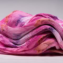 Pink Colour Crushed Satin Printed Fabric