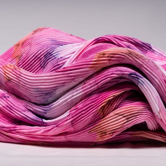 Pink Colour Crushed Satin Printed Fabric