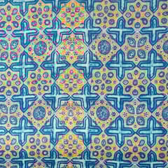 Blue & Yellow Colour  Modal Satin Geometrical Printed Fabric
