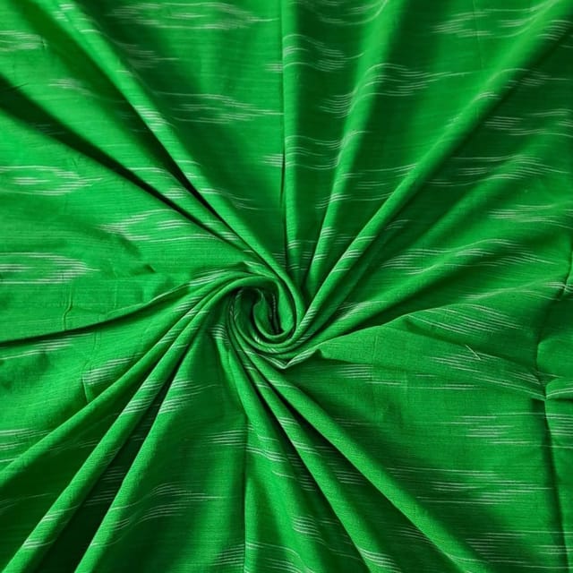 Green Color Cotton Ikat Fabric